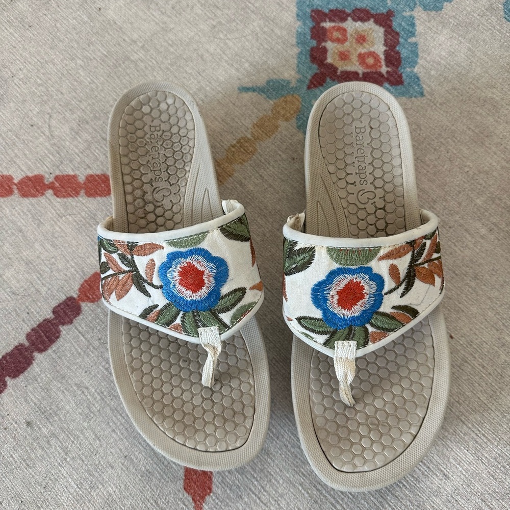 Beige Floral Embroidered Sandals